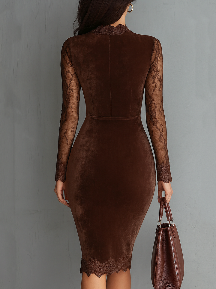 Velvet Mini Dress with Lace Sleeves - Cocktail Party Dress