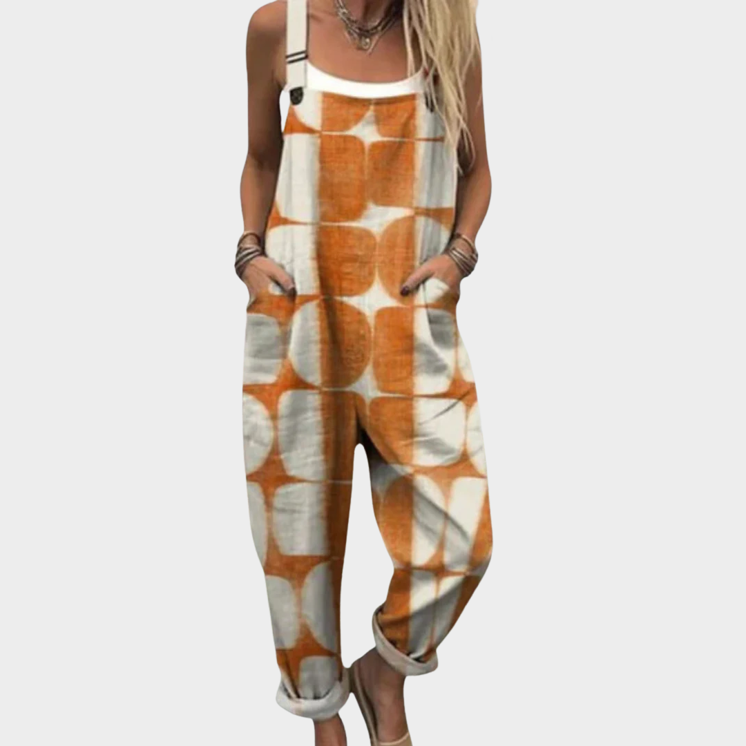 Women's Printed Overalls - Tapered Leg Jumpsuit with Stretch