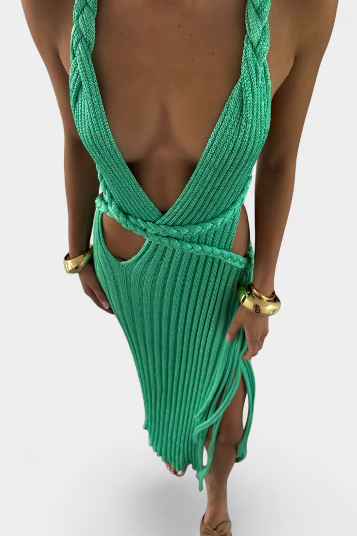 Vestito lungo in maglia Jamie con dettaglio a trecce in vita