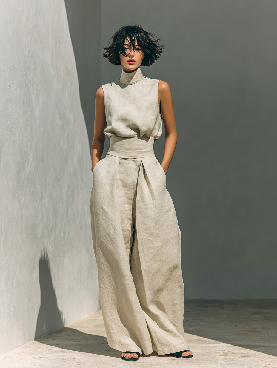 MOREAU LYON | Completo pantaloni larghi in cotone da donna