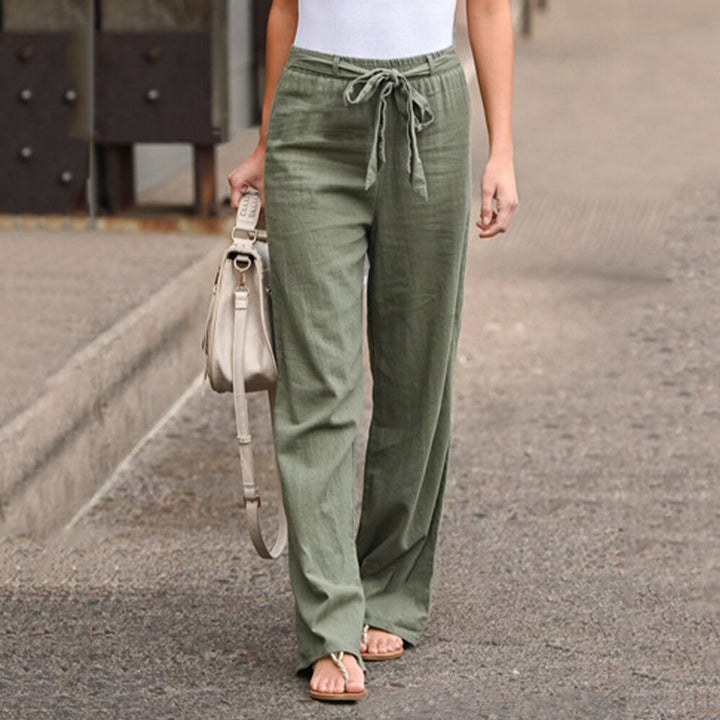 Jane | Pantalones de pierna ancha para mujer con cordón, cintura alta, casual