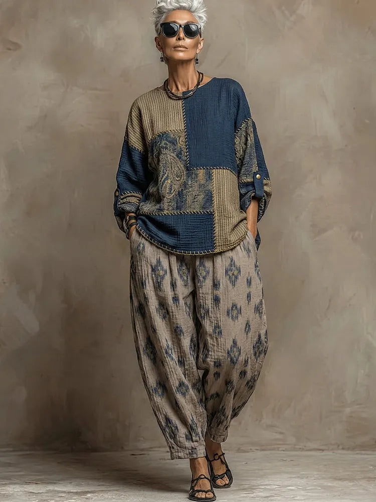 Paloma™ | Conjunto de blusa y pantalón con estampado de cachemira