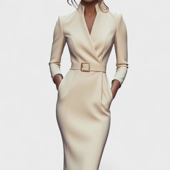 Lunori™ | Mandarin Luxe – Vestido Maxi con Cinturón