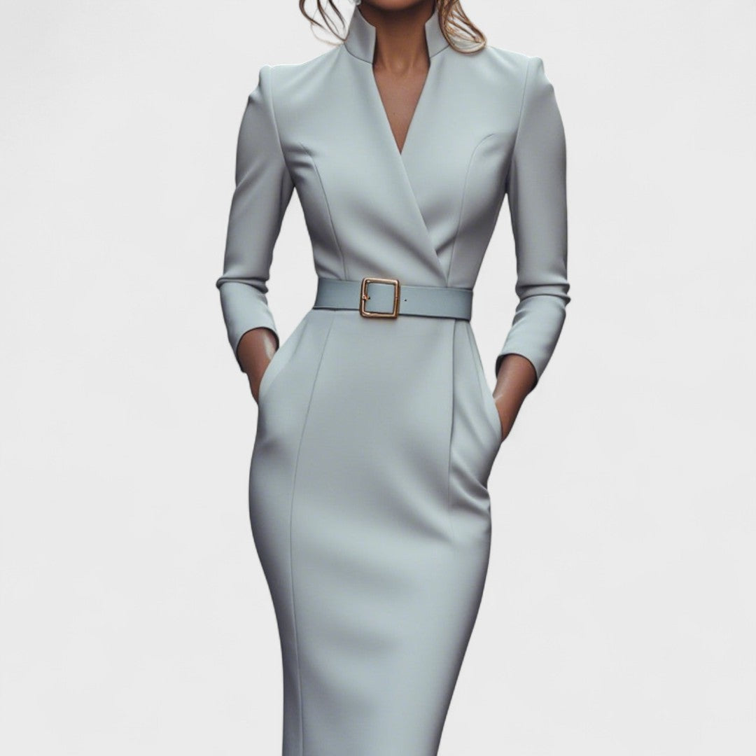 Lunori™ | Mandarin Luxe – Vestido Maxi con Cinturón