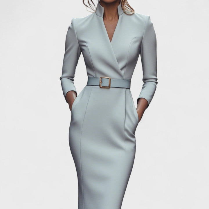 Lunori™ | Mandarin Luxe – Vestido Maxi con Cinturón
