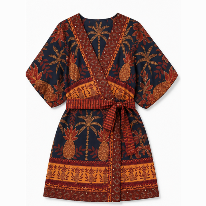 Women's Wrap Romper Navy Shell Print Lightweight Travel Jumpsuit