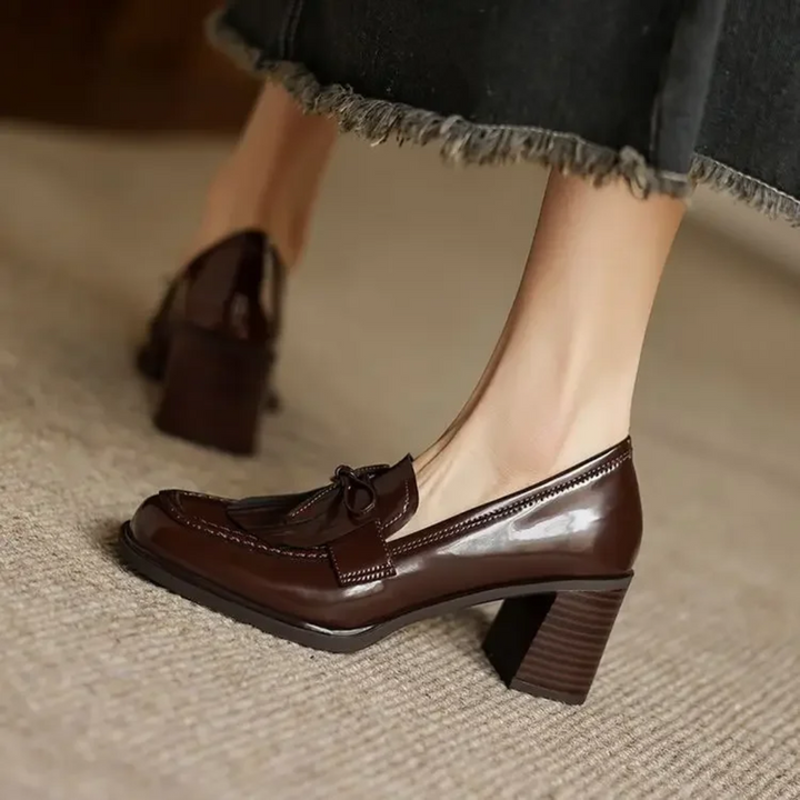 Vivienne | Décolleté da donna con nappine, mocassino, tacco a blocco, punta tonda