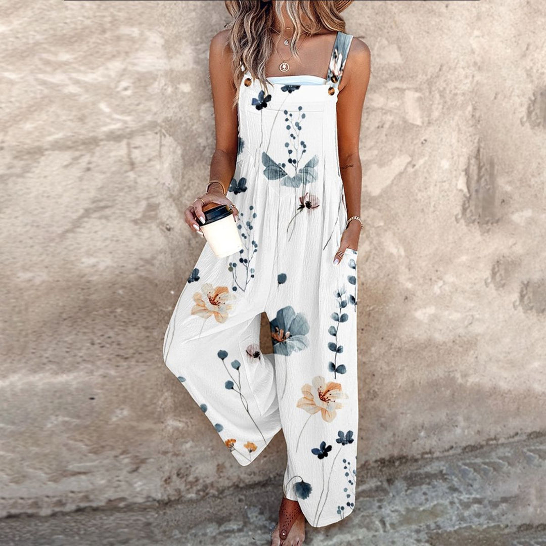 Women's Printed Overalls - Tapered Leg Jumpsuit with Stretch