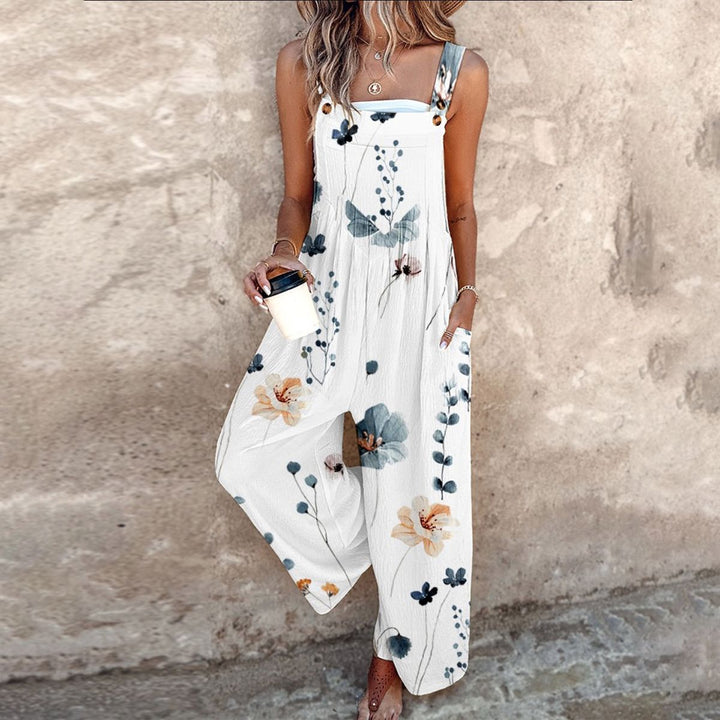 Women's Printed Overalls - Tapered Leg Jumpsuit with Stretch