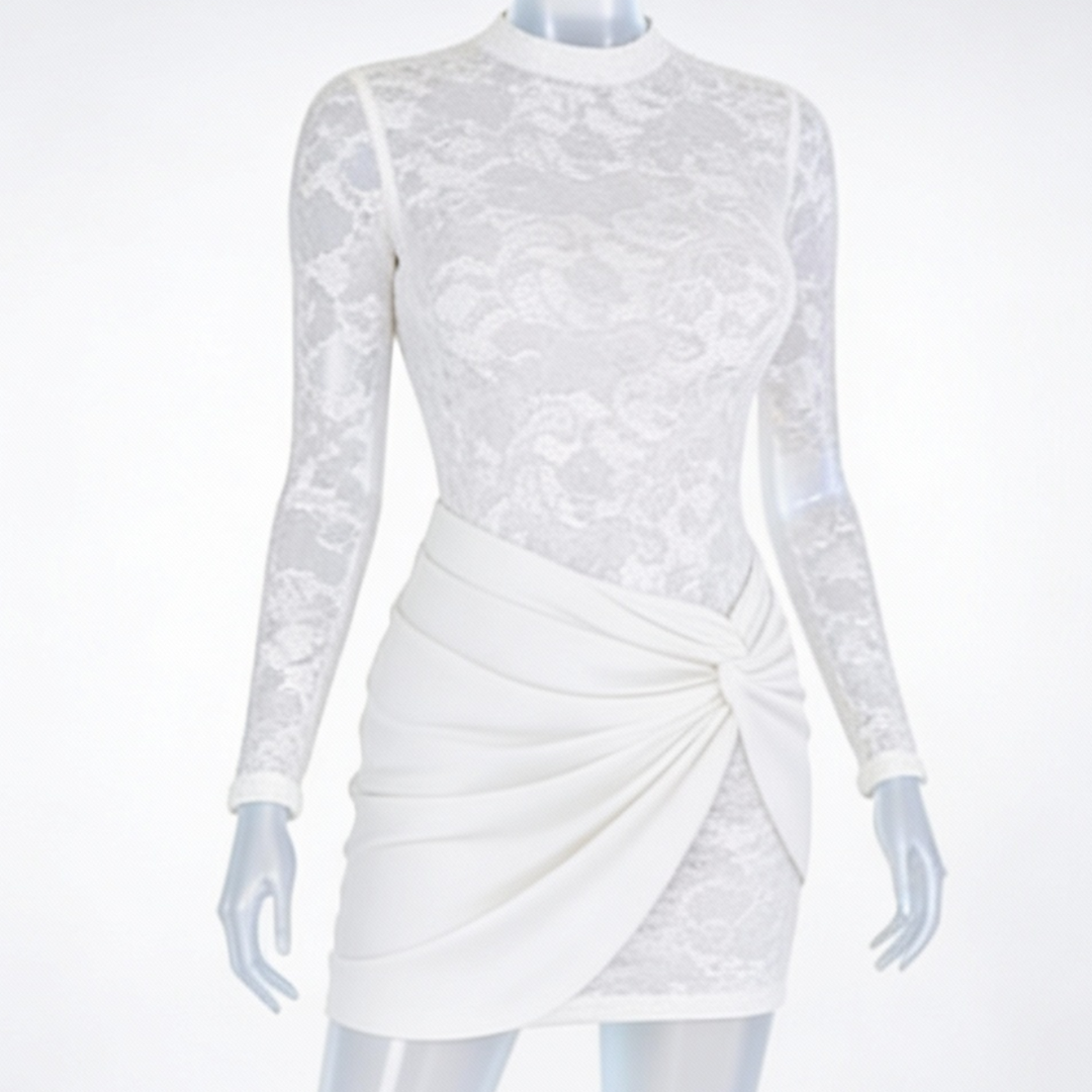 Lace Bodycon Dress Long Sleeve Wrap Detail Mini Cocktail Dress