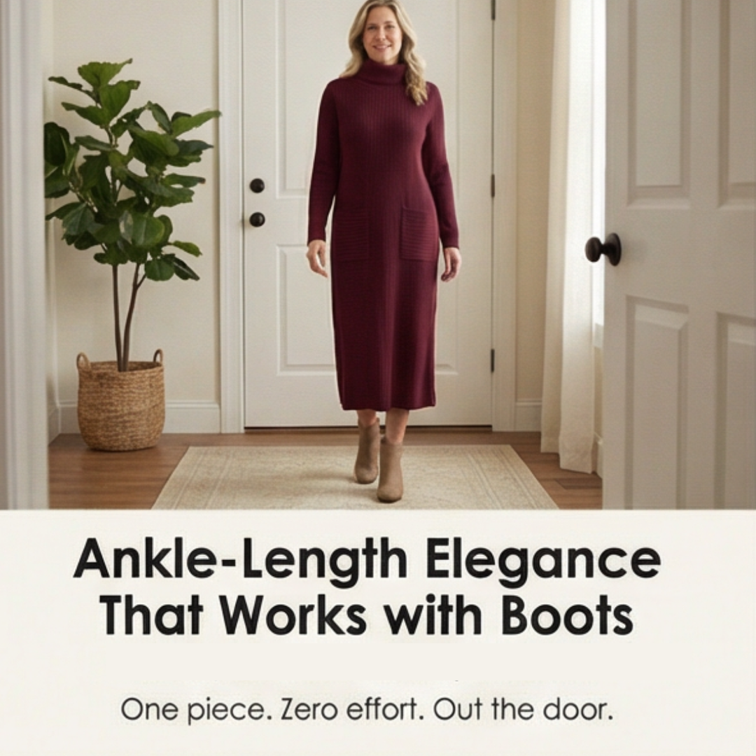 Velara™ - Relaxed Turtleneck Sweater Dress with Pockets