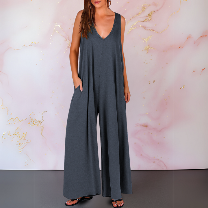 Onyx | Tuta da donna con scollo a V, senza maniche, pantaloni larghi e tasche