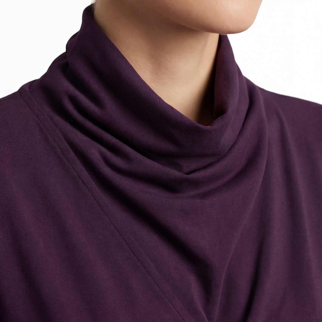 Florenne™ – Asymmetrical Draped High Neck Maxi Dress