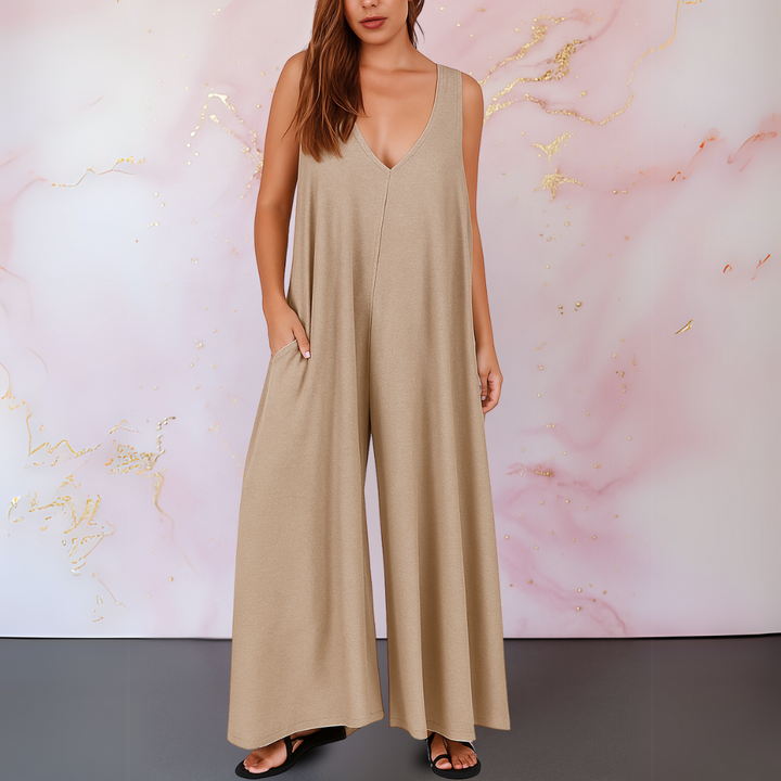 Onyx | Tuta da donna con scollo a V, senza maniche, pantaloni larghi e tasche