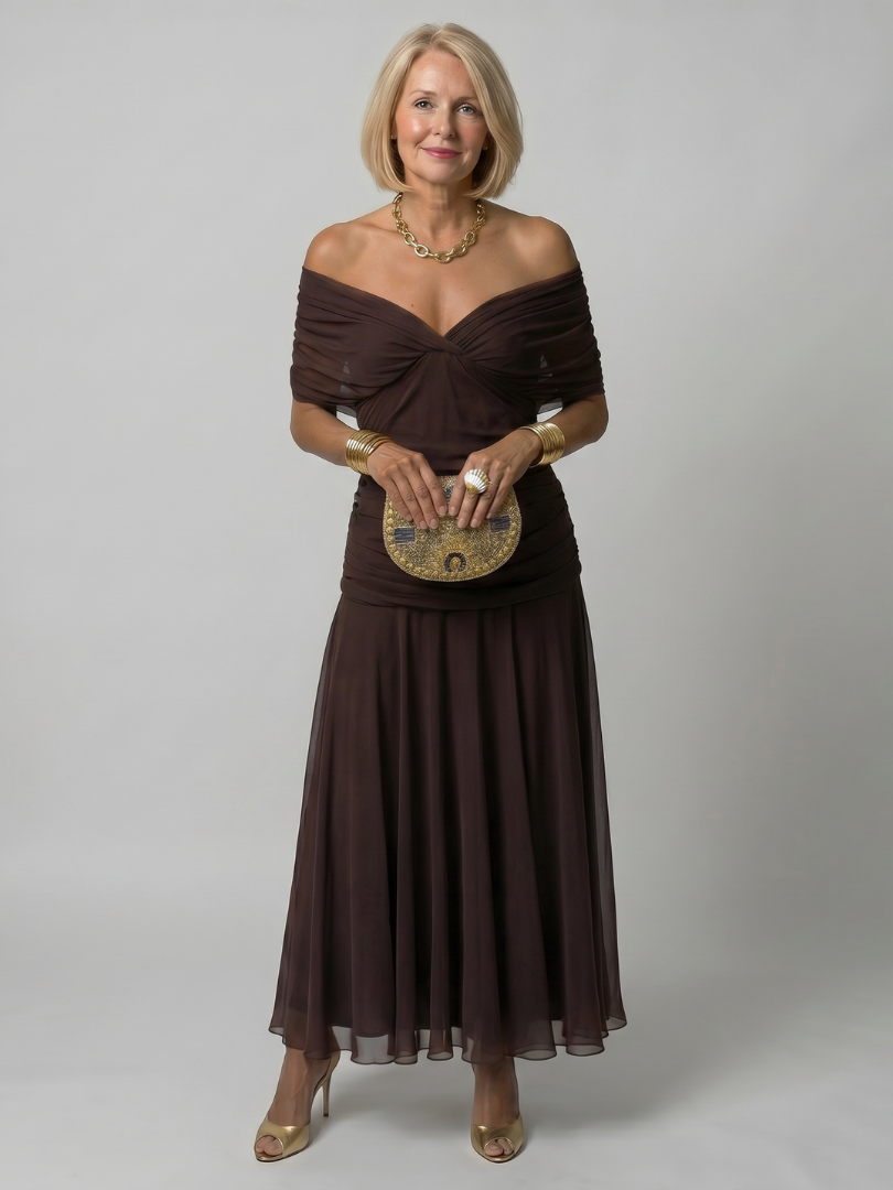 Calen | Vestito midi fluido con spalle scoperte