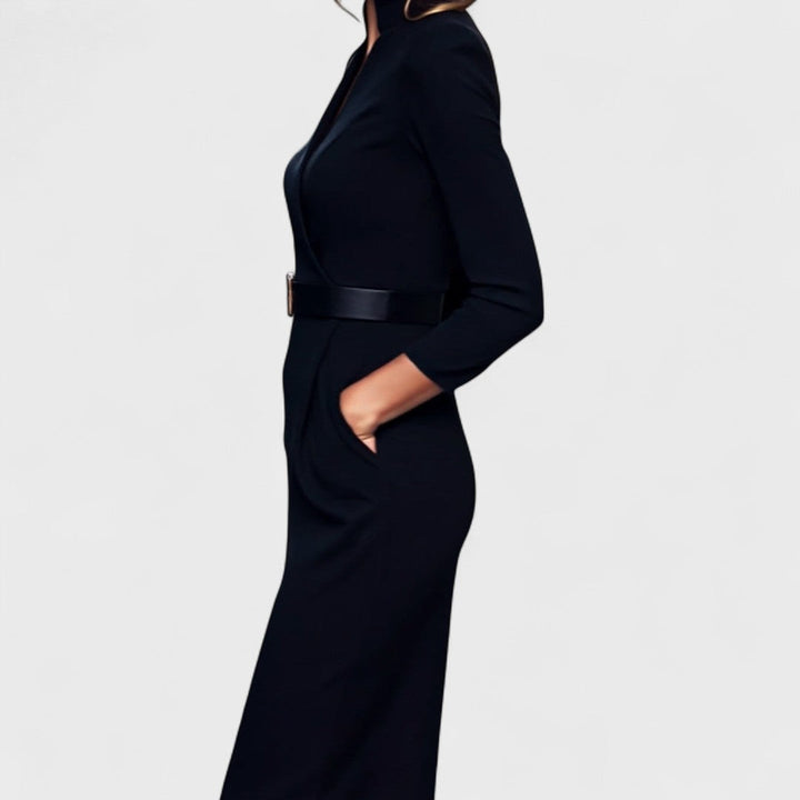 Lunori™ | Mandarin Luxe – Vestido Maxi con Cinturón
