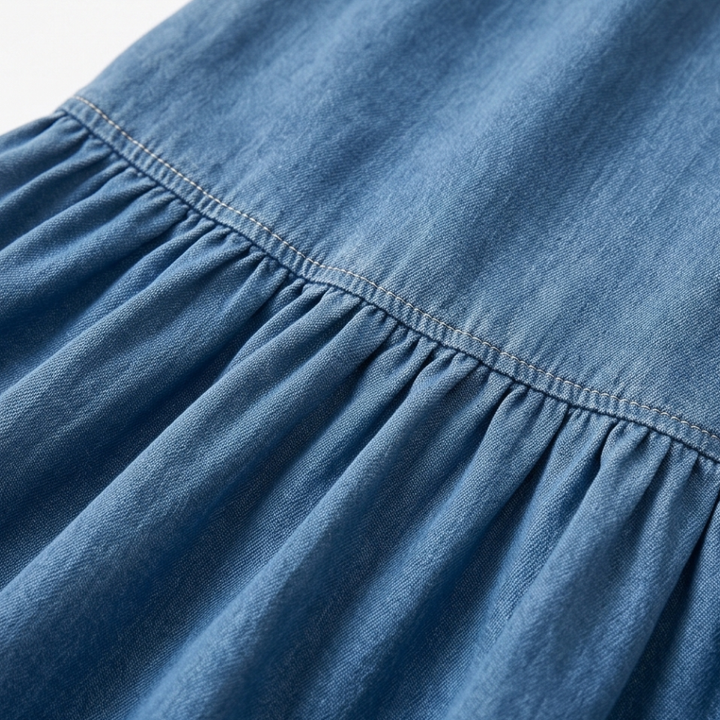 Denim Maxi Dress with Tiered Ruffle Hem and Pockets