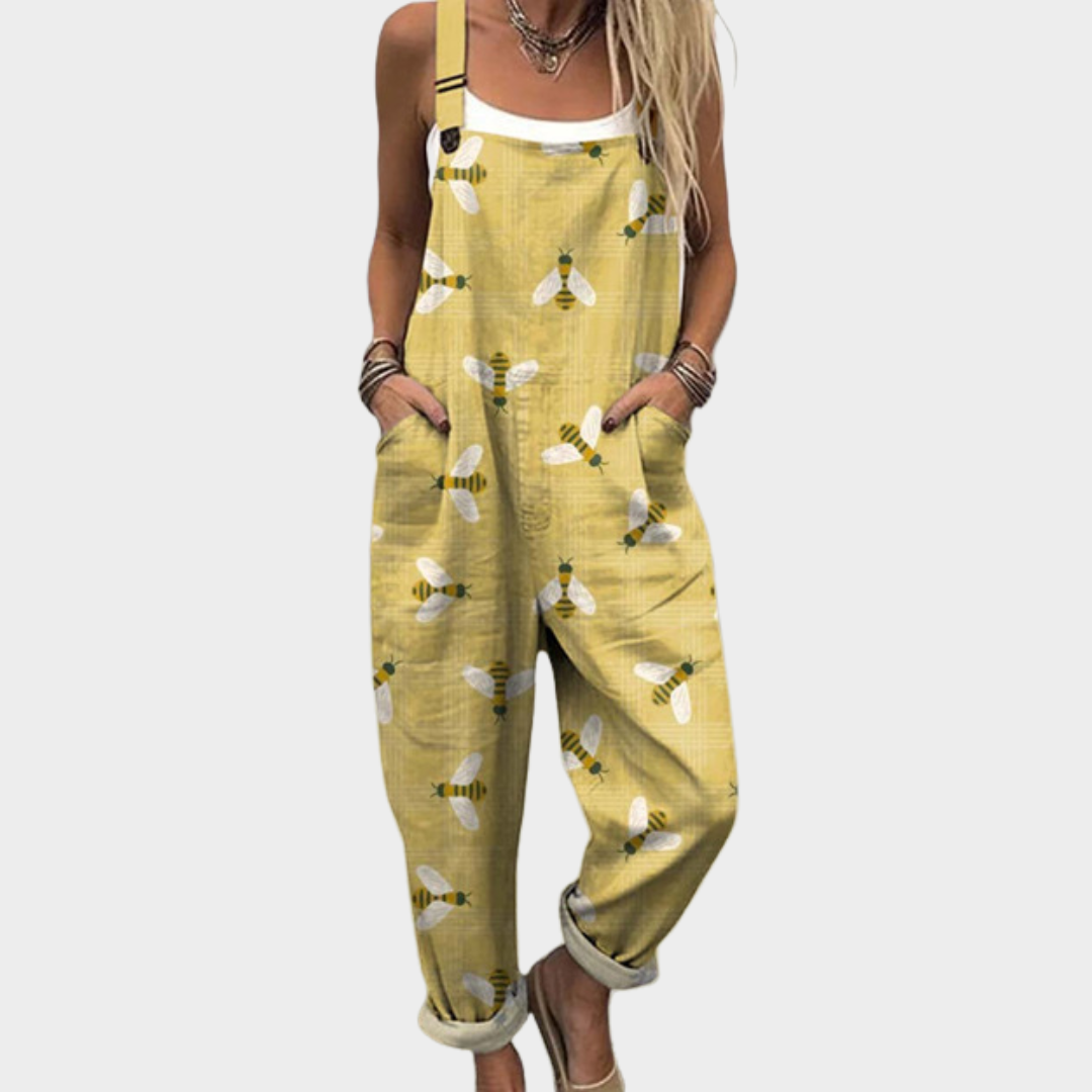 Printed Jumpsuit for Women - Relaxed Fit Overalls with Pockets