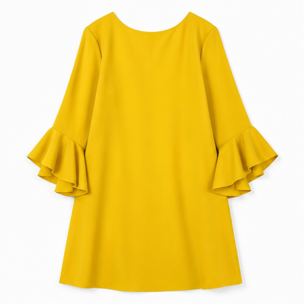 Bell Sleeve Mini Dress - Ruffle Detail Shift Dress for Women