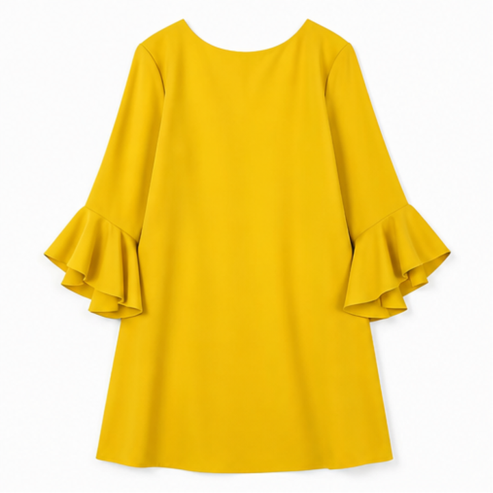 Bell Sleeve Mini Dress - Ruffle Detail Shift Dress for Women