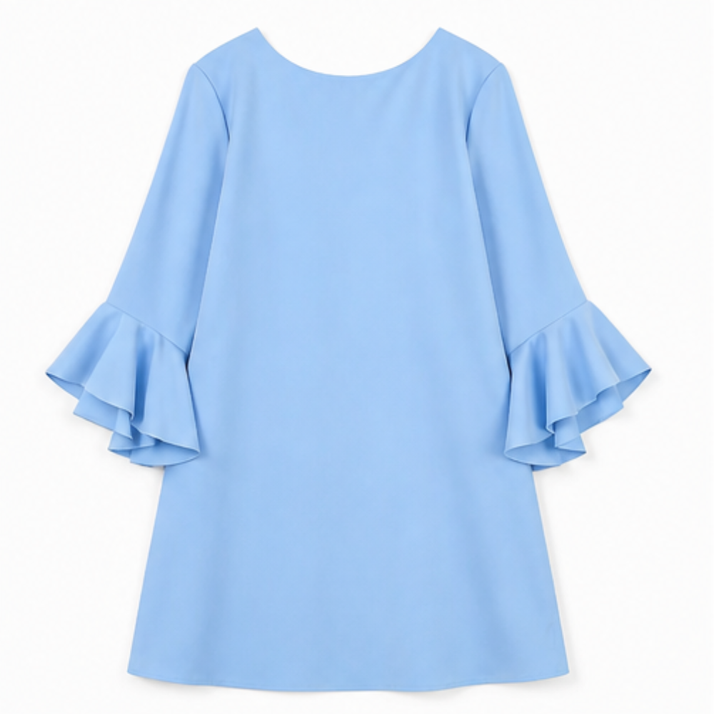 Bell Sleeve Mini Dress - Ruffle Detail Shift Dress for Women