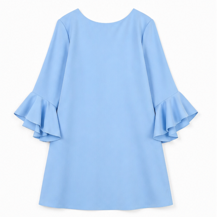 Bell Sleeve Mini Dress - Ruffle Detail Shift Dress for Women