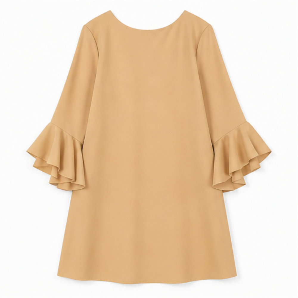 Bell Sleeve Mini Dress - Ruffle Detail Shift Dress for Women