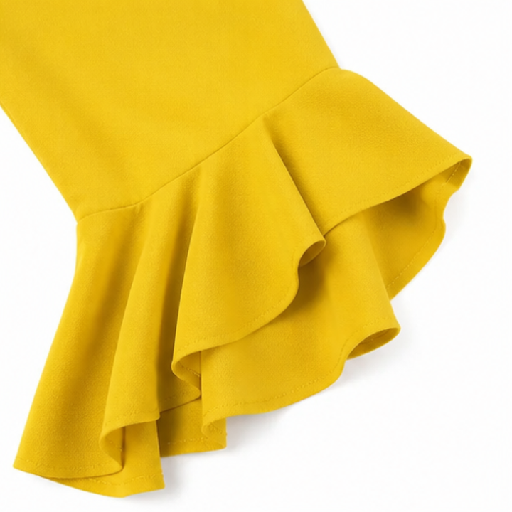 Bell Sleeve Mini Dress - Ruffle Detail Shift Dress for Women