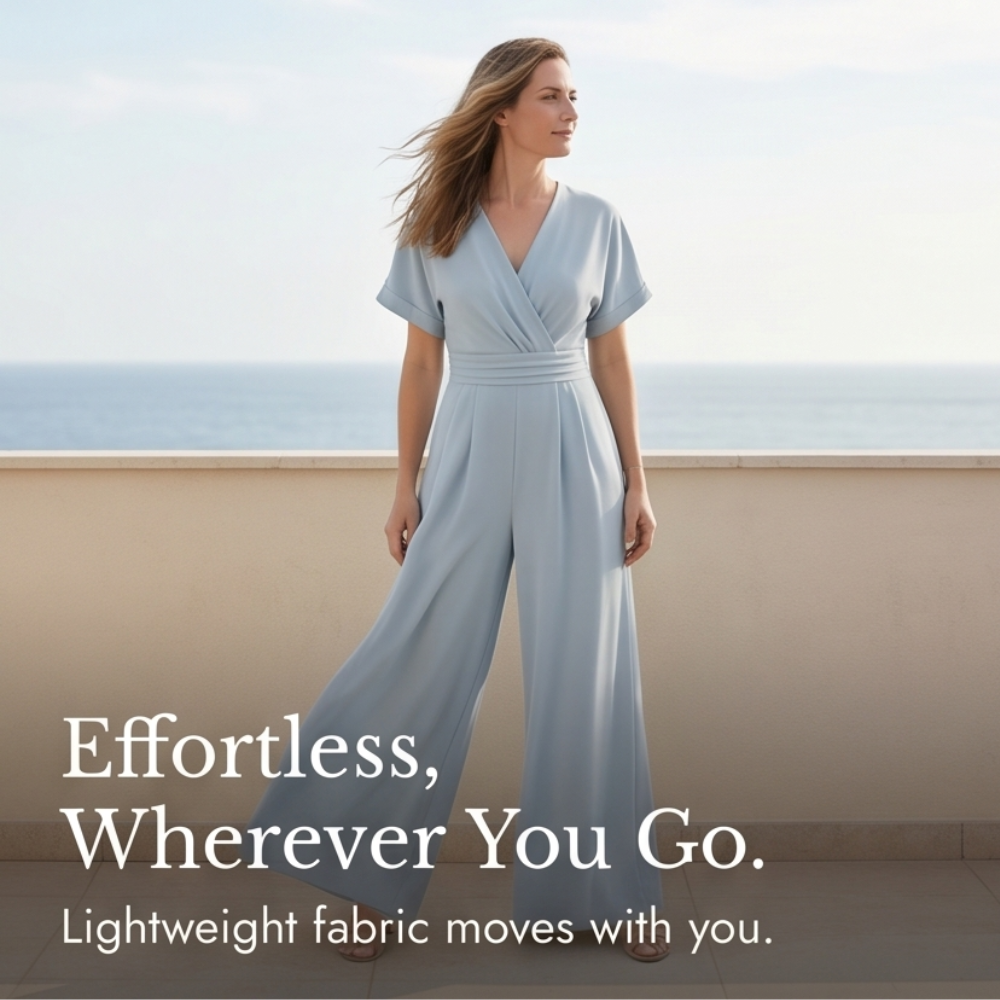 Wrap Jumpsuit Palazzo Legs - Elegant Wide Leg Jumpsuit