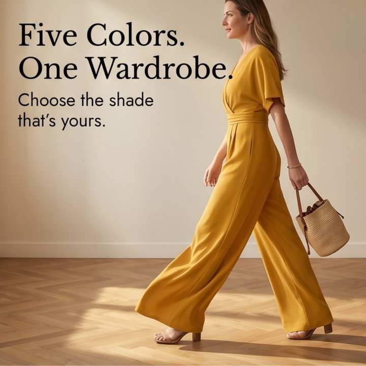 Wrap Jumpsuit Palazzo Legs - Elegant Wide Leg Jumpsuit