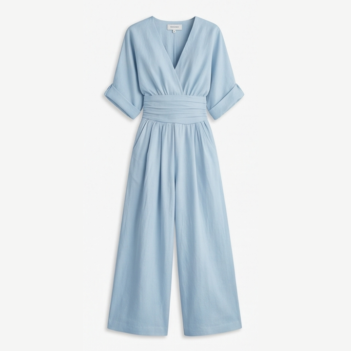 Wrap Jumpsuit Palazzo Legs - Elegant Wide Leg Jumpsuit