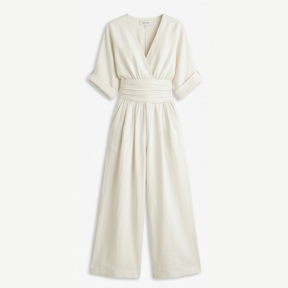 Wrap Jumpsuit Palazzo Legs - Elegant Wide Leg Jumpsuit