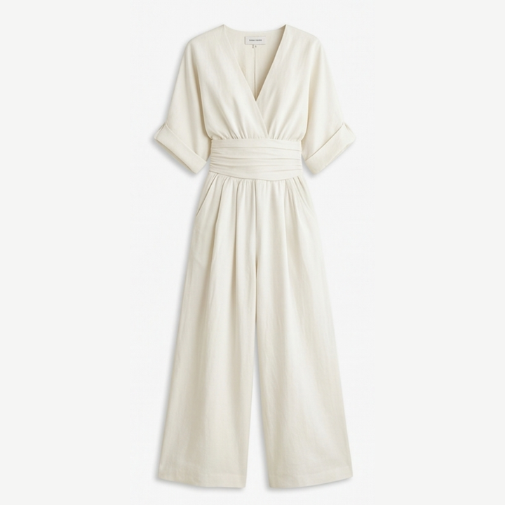 Wrap Jumpsuit Palazzo Legs - Elegant Wide Leg Jumpsuit