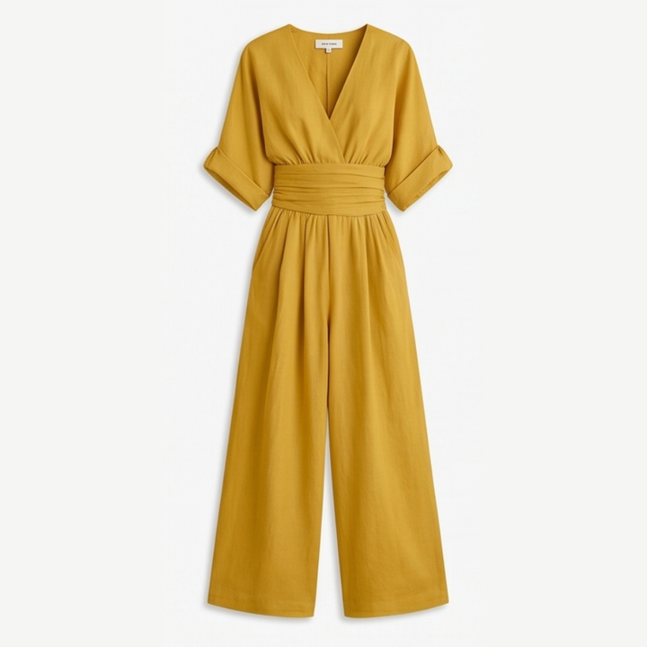 Wrap Jumpsuit Palazzo Legs - Elegant Wide Leg Jumpsuit