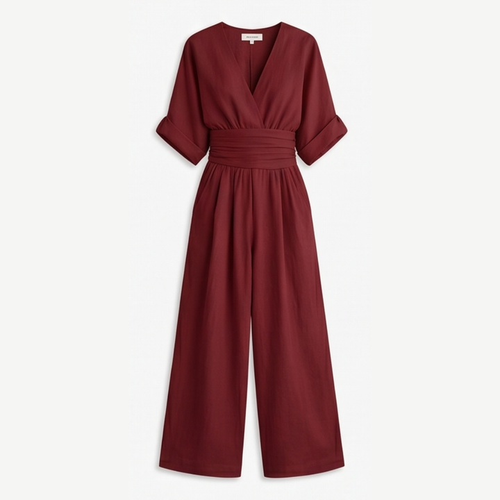Wrap Jumpsuit Palazzo Legs - Elegant Wide Leg Jumpsuit