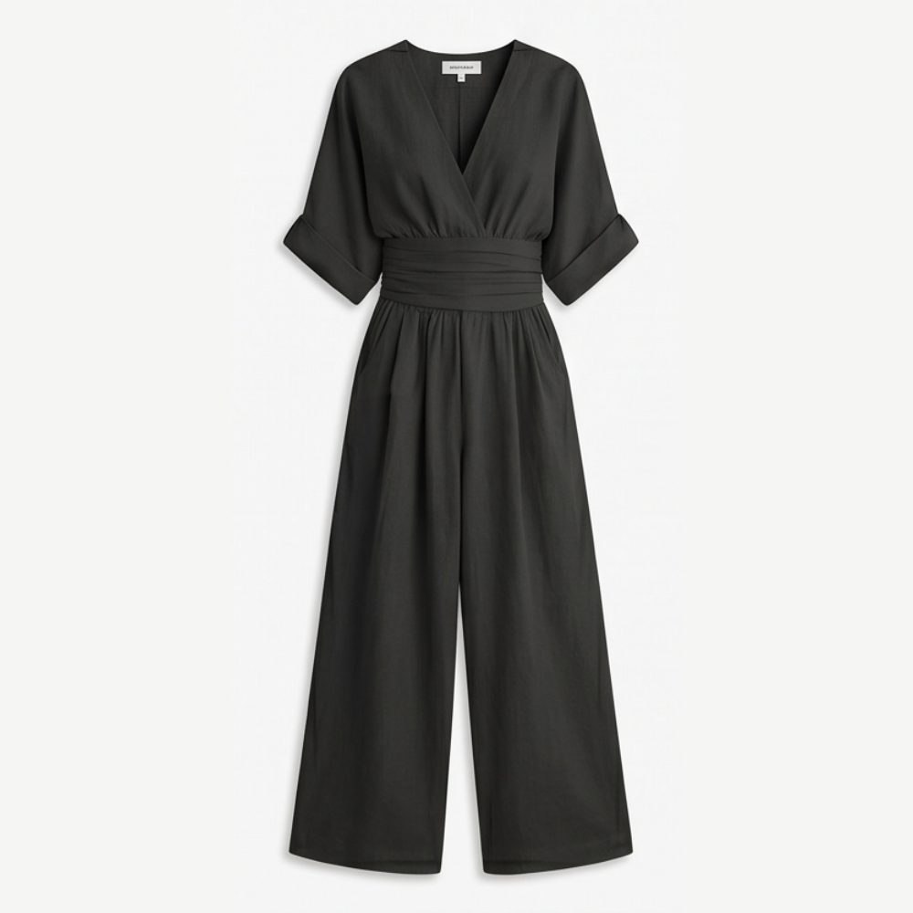 Wrap Jumpsuit Palazzo Legs - Elegant Wide Leg Jumpsuit