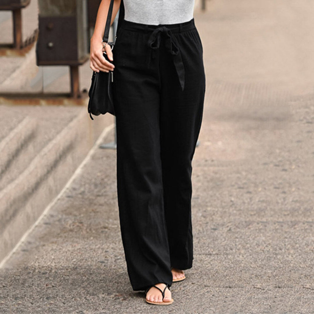 Jane | Pantalones de pierna ancha para mujer con cordón, cintura alta, casual