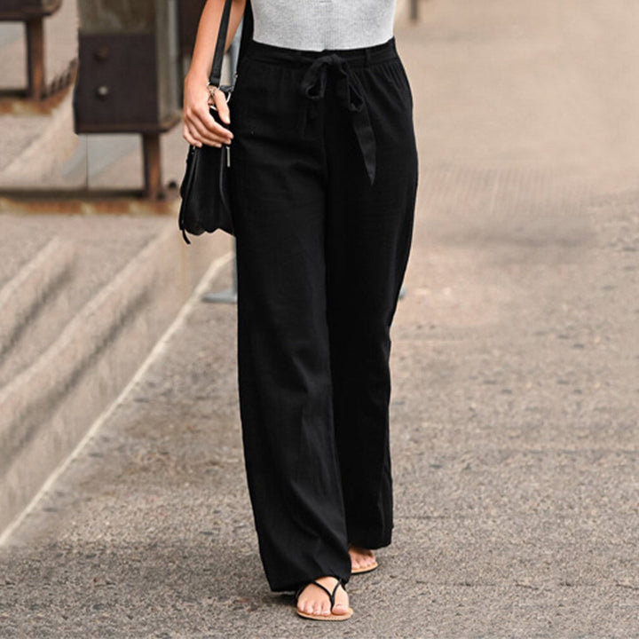 Jane | Pantalones de pierna ancha para mujer con cordón, cintura alta, casual