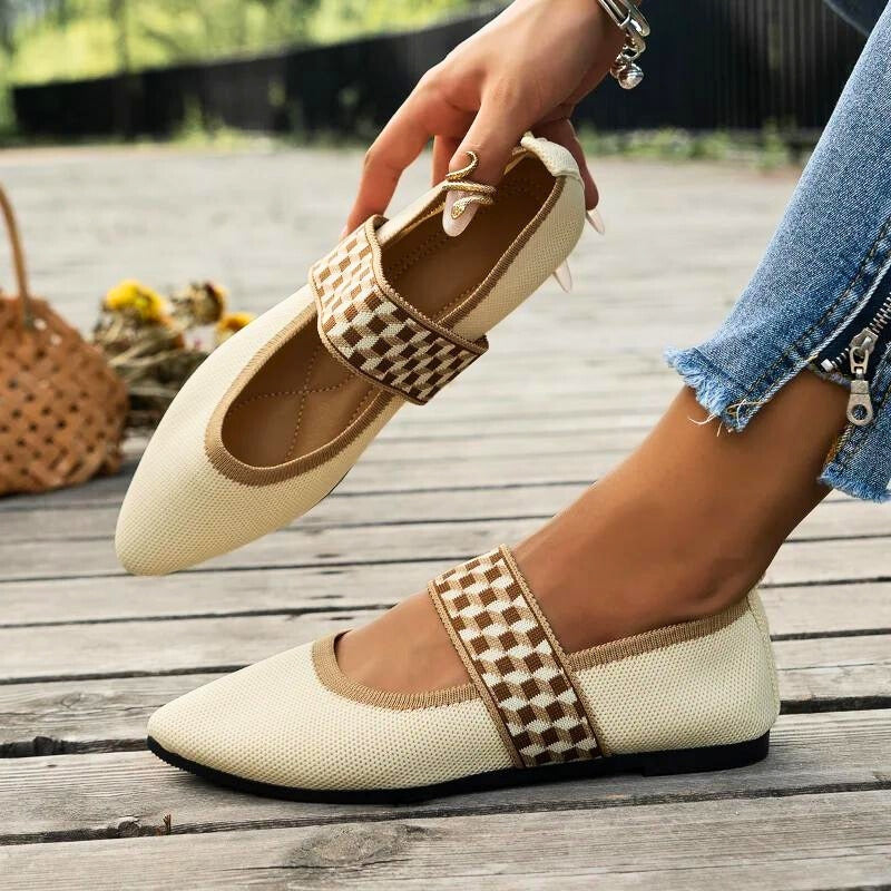 Pippa | Sapatilhas Mary Jane Femininas com Bico Fino e Tricô estilo Ballet