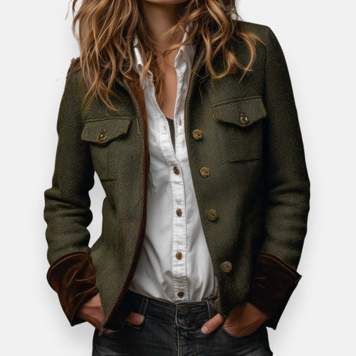 Colette™ | Chaqueta de Tweed con Detalles de Terciopelo