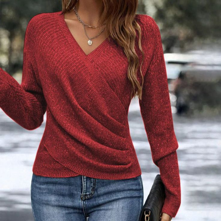 Celeste | Damen Pullover mit V-Ausschnitt, Wickeloptik und langen Ärmeln