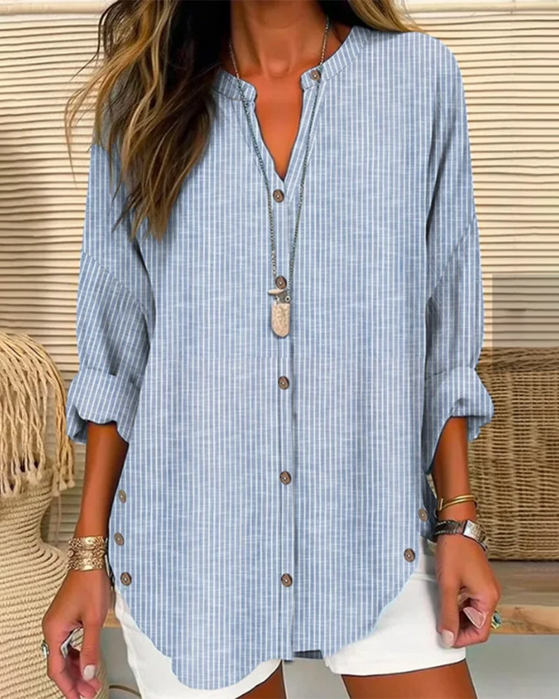Isabella | Blusa Listrada com Botões para Mulheres Relaed