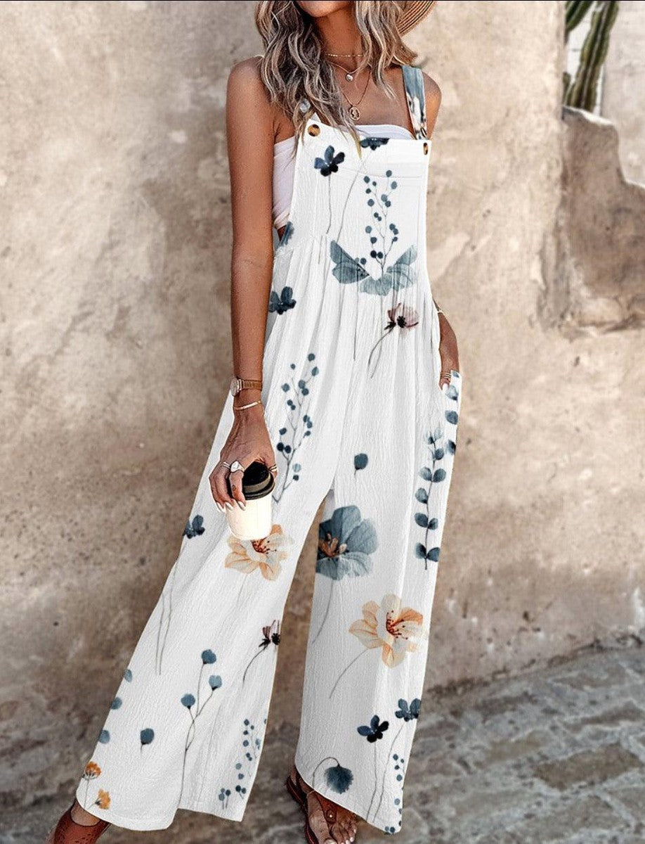Daisy | Mono de mujer sin mangas con estampado floral, pierna ancha