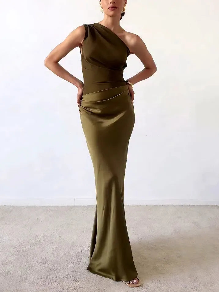 Anita™ | Elegantes Maxikleid mit einer Schulter, gerafftem Ausschnitt und für Partys