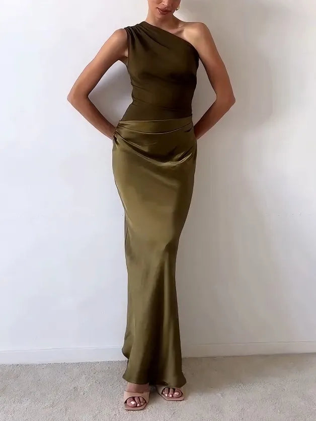 Anita™ | Elegantes Maxikleid mit einer Schulter, gerafftem Ausschnitt und für Partys