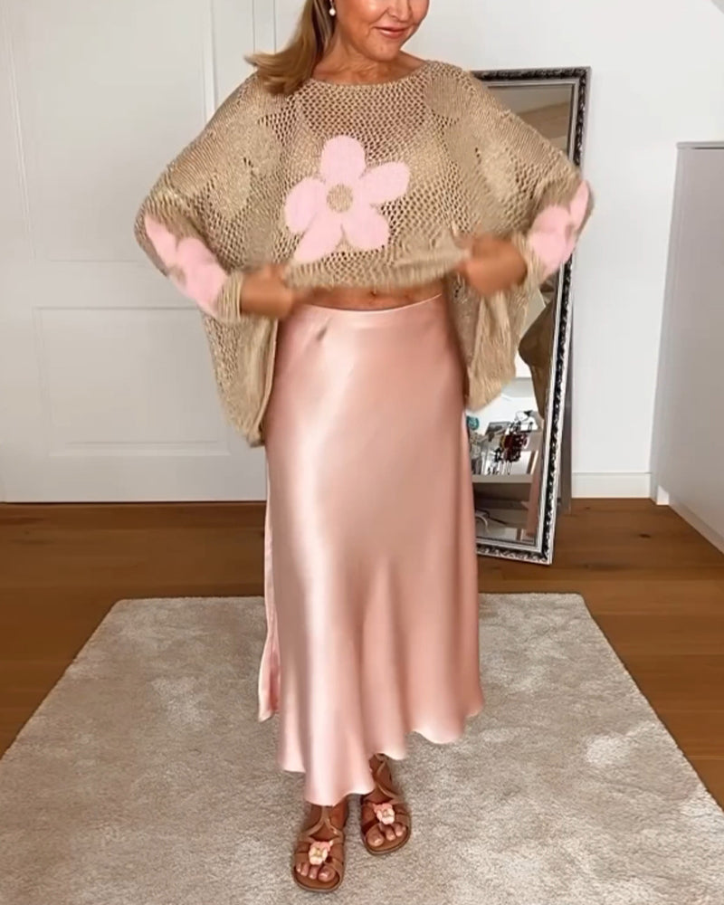 Bloom | Blusa Feminina de Crochê Floral com Manga Longa e Trama Aberta