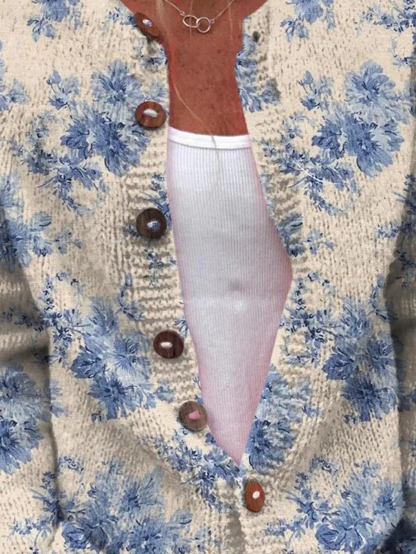 Estampado de Arte Floral Encantador para Mujer | Cárdigan con Botones