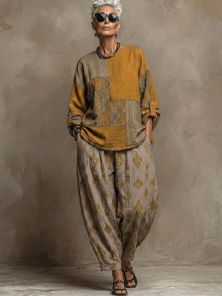 Paloma™ | Conjunto de blusa y pantalón con estampado de cachemira