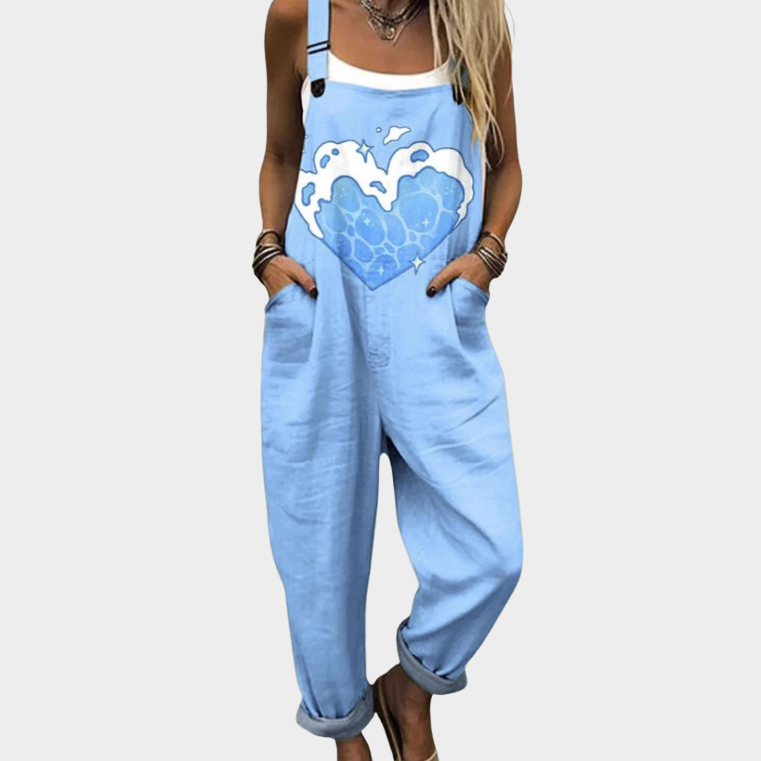 Wide Leg Jumpsuit for Women - Printed Overalls Relaxed Fit