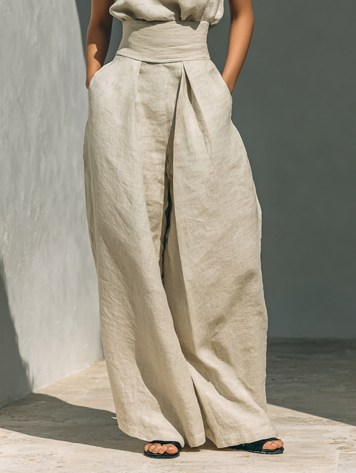 Women's Sleeveless Blouse and Wide-Leg Pants Set